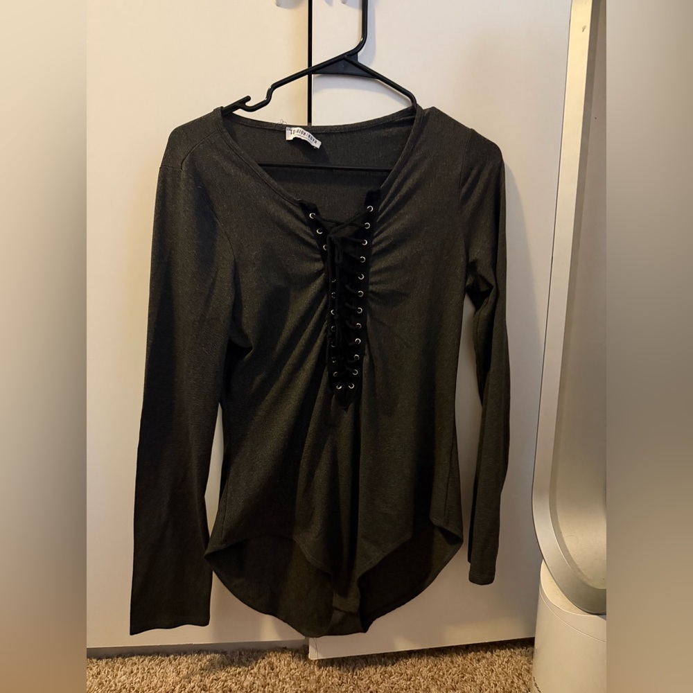 Fashion Nova Charcoal Lace-Up Blouse